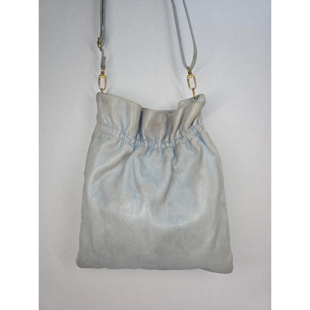 Hobo The Original Light Blue Leather Cinch Crossbody Bag Brass Hardware